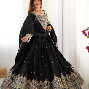 black color natural crepe silk lehenga choli