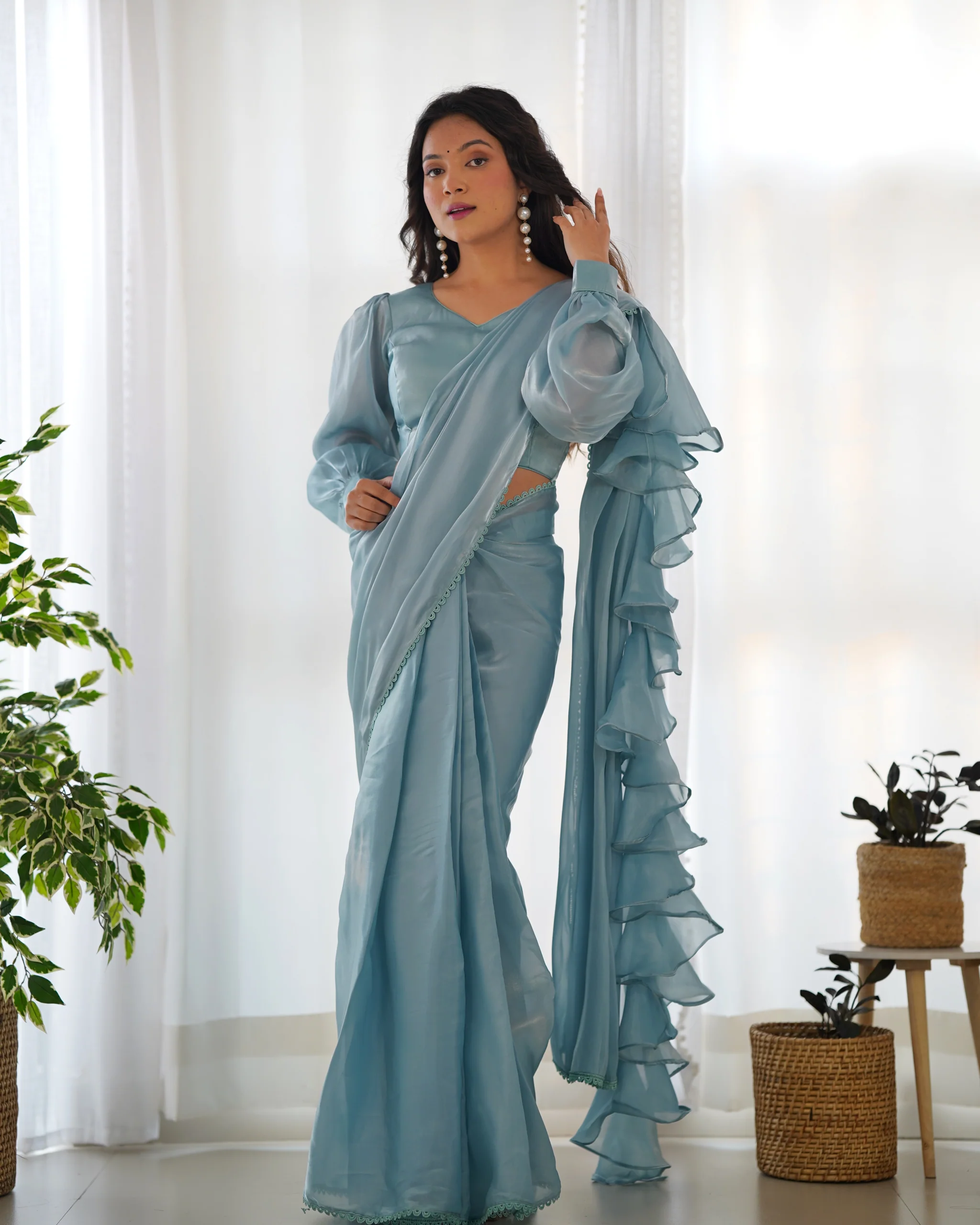 sky blue color jimmy choo ready to wear saree sky blue color jimmy choo ready to wear saree