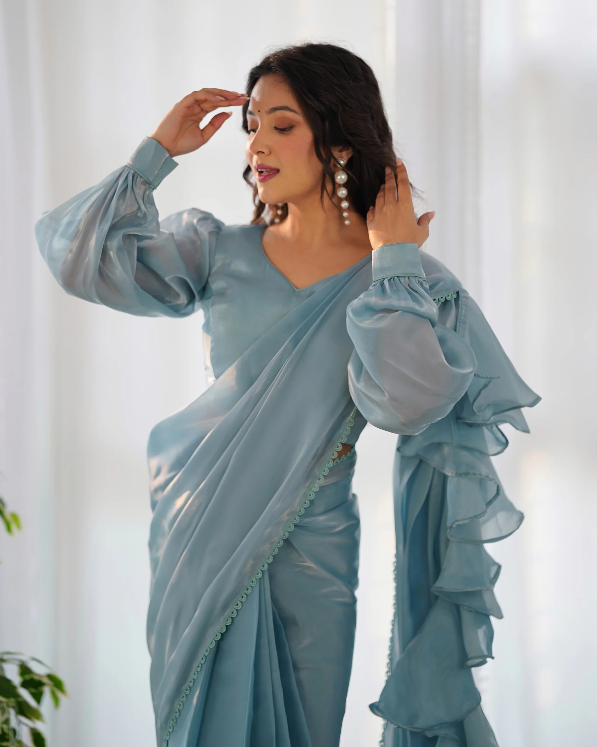 sky blue color jimmy choo ready to wear saree sky blue color jimmy choo ready to wear saree