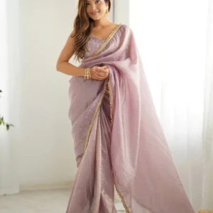 light dusty mauve color tissue silk ready to wear saree