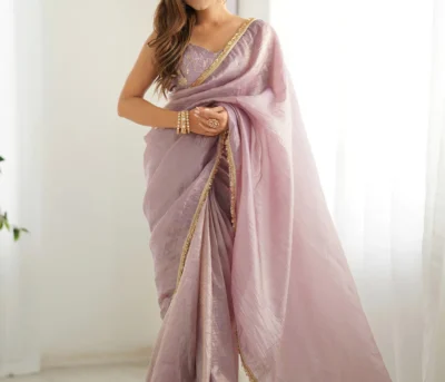 light dusty mauve color tissue silk ready to wear saree
