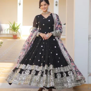 georgette embroidered black kurta set