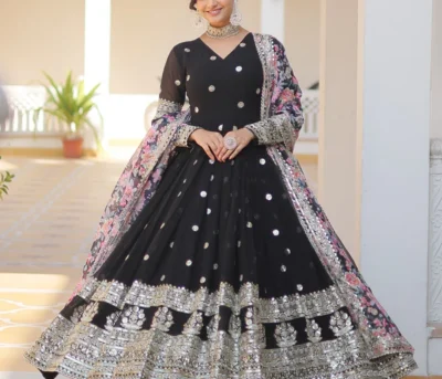 georgette embroidered black kurta set