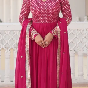 designer embroidered pink kurta set
