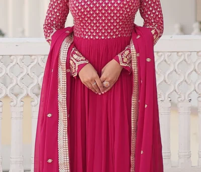designer embroidered pink kurta set