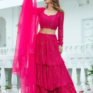 pink lurex tiered lehenga set