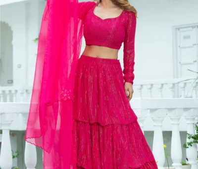 pink lurex tiered lehenga set