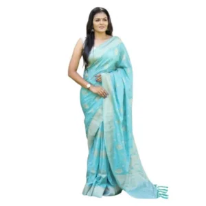 women's soft lichi silk printed saree with blouse piece