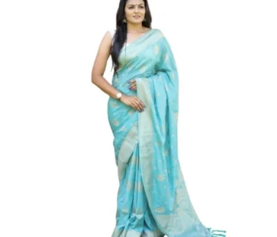 women's soft lichi silk printed saree with blouse piece