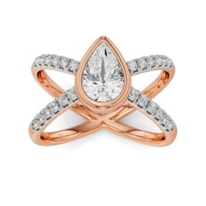 pear bezel x shape diamond ring 1.00 carat