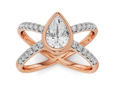 pear bezel x shape diamond ring 1.00 carat