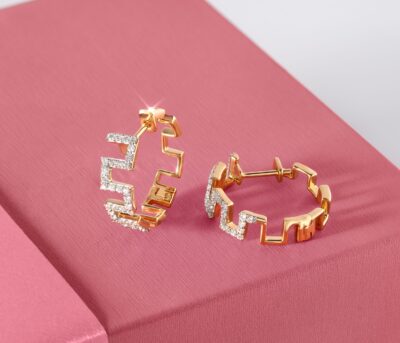 geometric bold gold & diamond hoop earrings